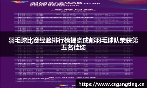 羽毛球比赛经验排行榜揭晓成都羽毛球队荣获第五名佳绩